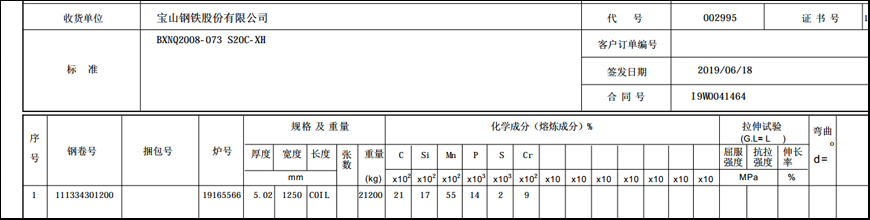 宝钢S20C质保书